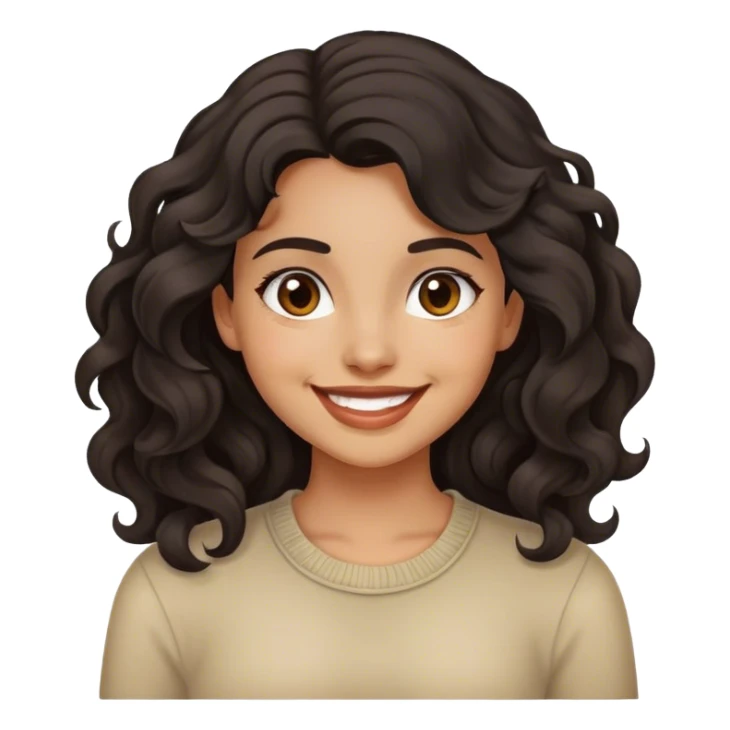 a dark-haired girl with a light tan. With wavy hair smiling sticker