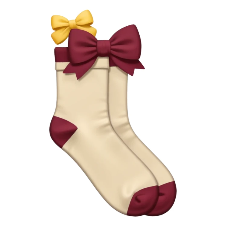 beige socks with a burgundy bow in a classic knot style, emoji style sticker