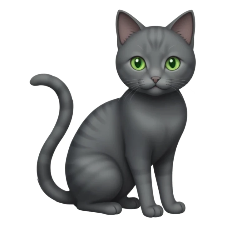 full body view of beautiful female solid dark grey cat with green eyes, grey face, white toes/paws and small white patch on her chest sticker