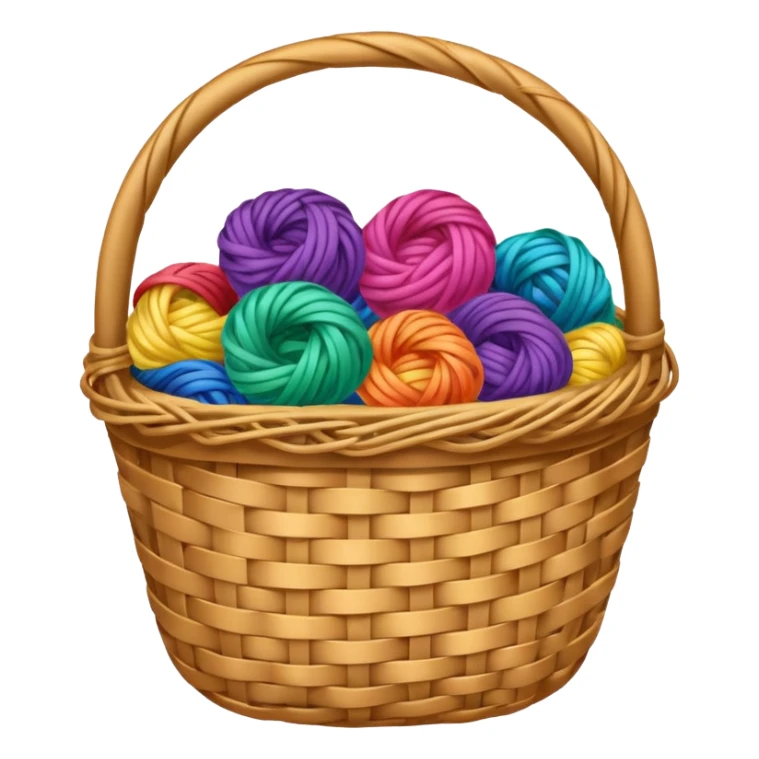 A basket with tangled rainbow yarn spilling slightly over the side. sticker