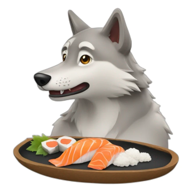 Loup qui mange des sushis  sticker