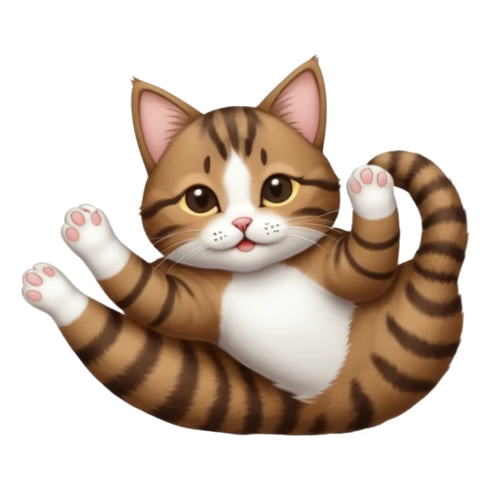 dark brown tabby and white small cat in funny positions upside down with eyes closed sticker