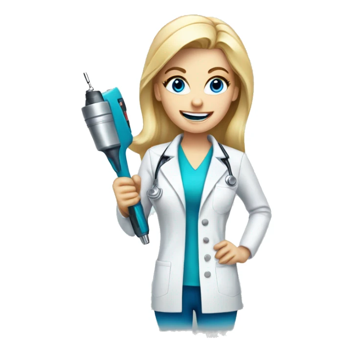 female dentist blonde with blue eyes holding drill sticker