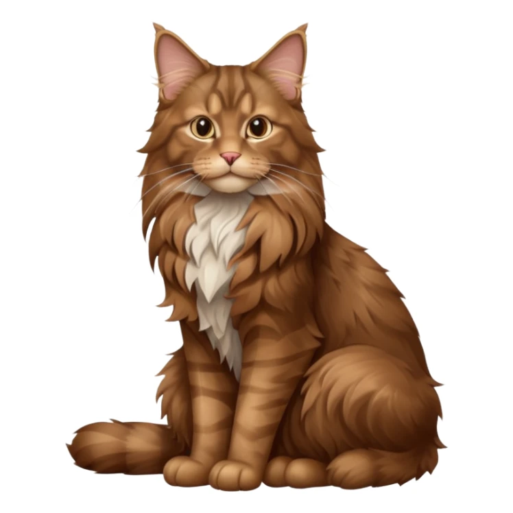 A high-resolution photo-realistic digital illustration of a brown maine coon cat, full body noble maine coon sitting sticker