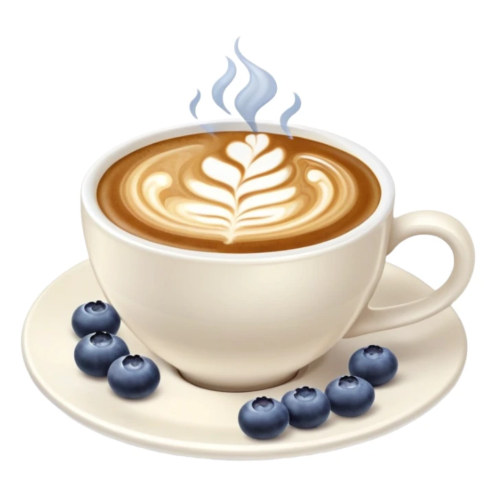 Cup of coffee with latte art and blueberries on a saucer sticker