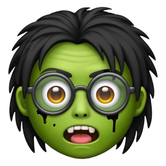 Emoji de zombi com óculos e cabelo preto emo sem pontas e óculos transparentes e z sticker