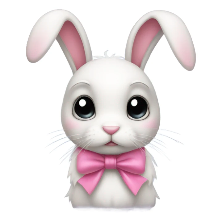 a bunny with sad eyes and a pink bow  sticker