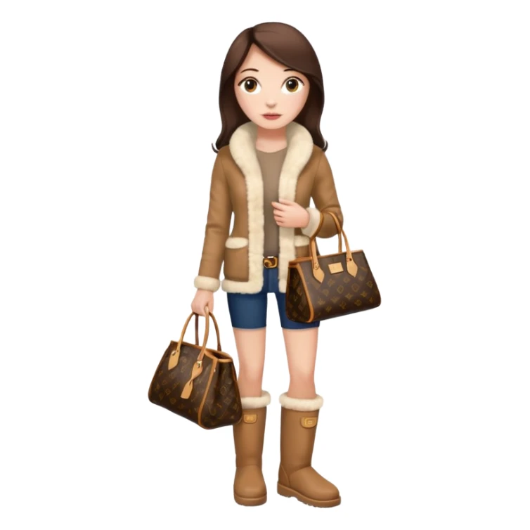 Woman standing with a luxury LV handbag wearing UGG boots.  sticker