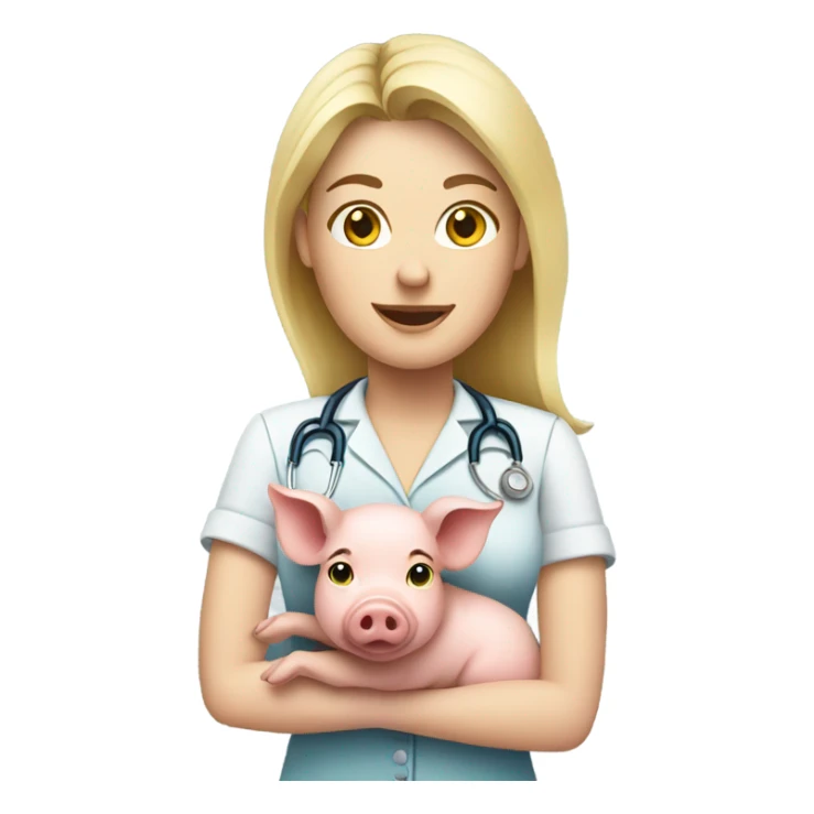 Female blonde vet holding a pig sticker
