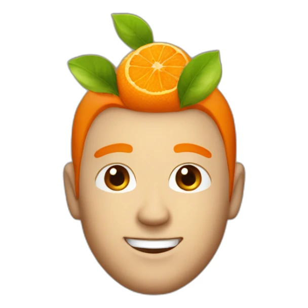 white men with orange fruit in his head with his smile sticker