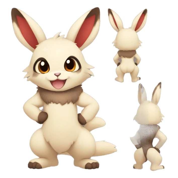 Cute, Chibi, Kemono-style, Anthro, Fur-Sona, Dark-Brown, Normal-type-Ground-type Tan-Rabbit-Fakémon with Dark-Red eyes, beige belly, beige paws, beige feet, beige freckles, full body sticker