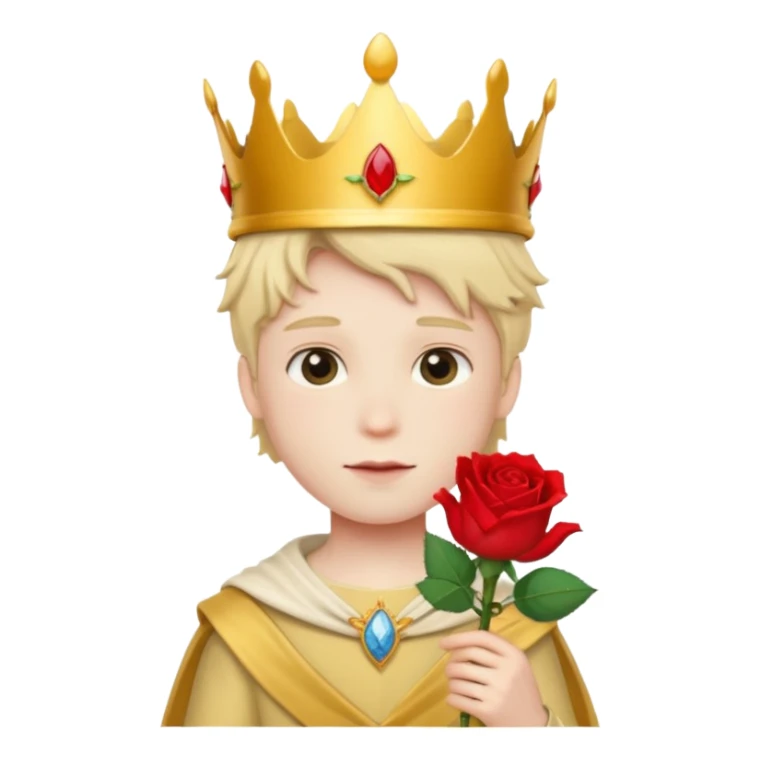 The Little Prince with a crown and a rose in his hand sticker