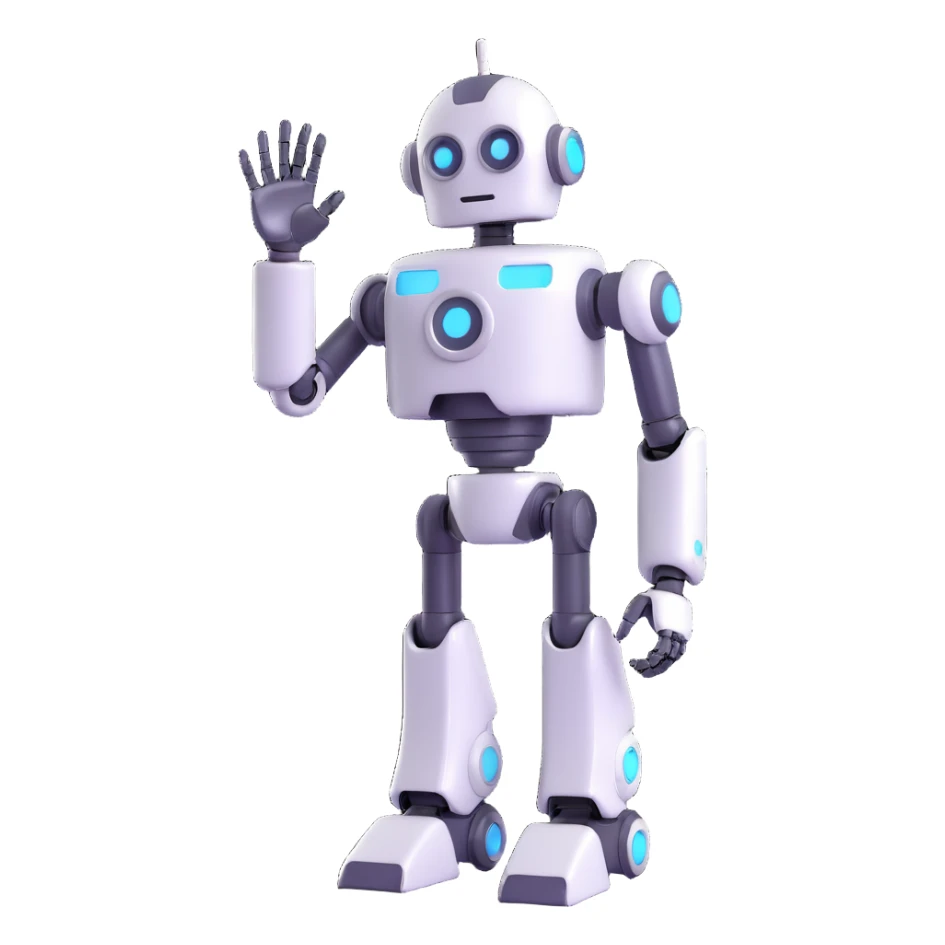 a robot saluting, shiny metallic 3D style, reflective surfaces, detailed sticker