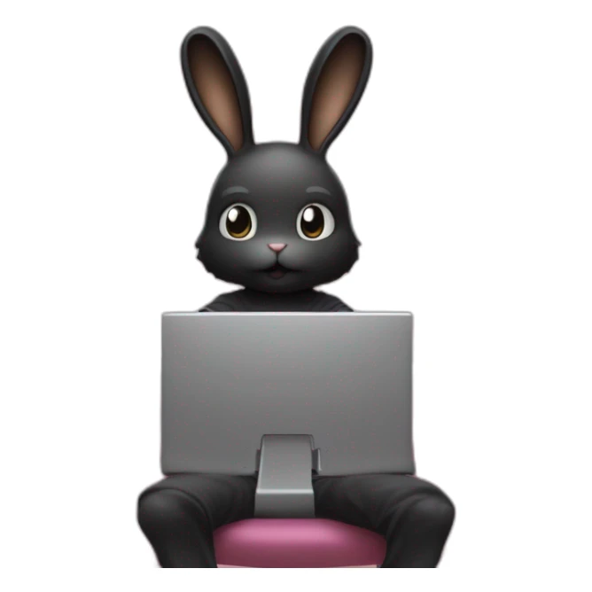 yugy bunny in black t-shirt playing computer on pink chair dark souls 2 sticker