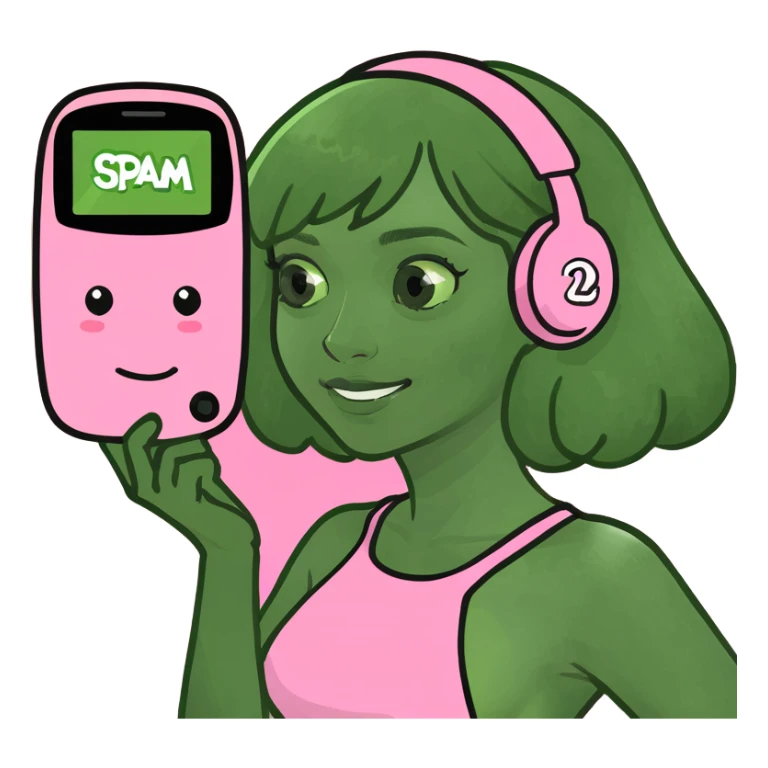 girl scrolling on pink SPAM phone sticker