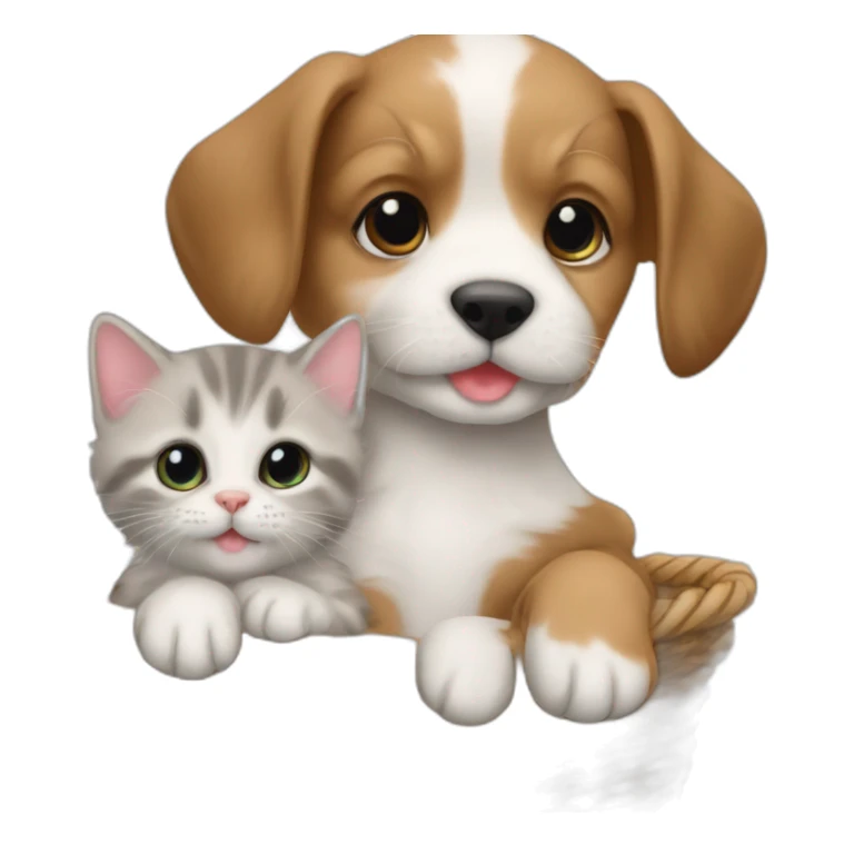 Puppy en kitten samen in een mand sticker