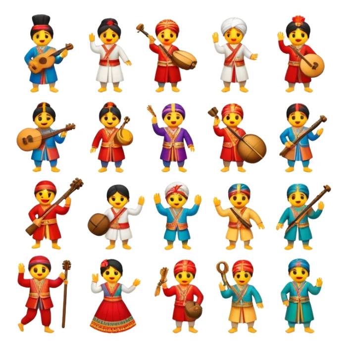 Emojis that represent traditional clothing, dances, instruments, or items from different cultures (e.g. bilum, garamut, laplap). sticker