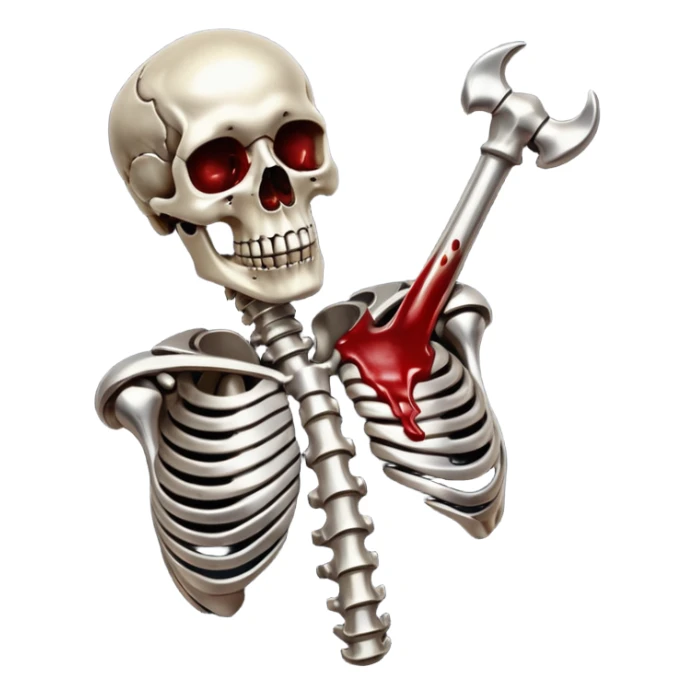 metallic anatomic bones with blood, steel texture, dark dramatic tone, clean background sticker