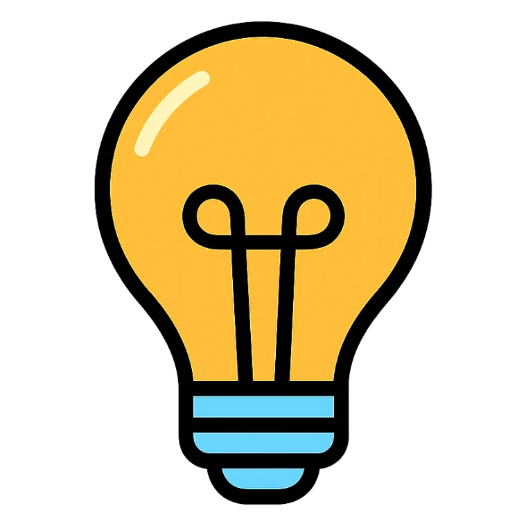 bulb icon, black outlines with subtle color accents, modern sticker