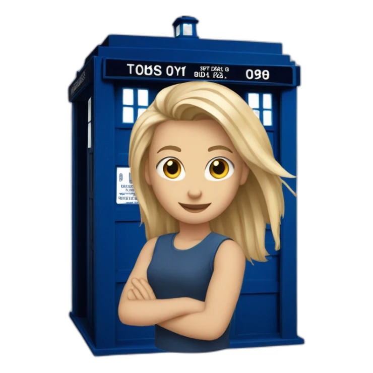 joven rubia con pelo largo a punto de entrar en la tardis sticker