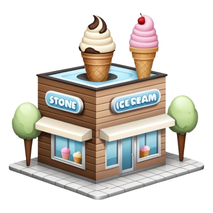 ice cream store at an angle, modern building wood, gray, white materials modern, at an angle sticker