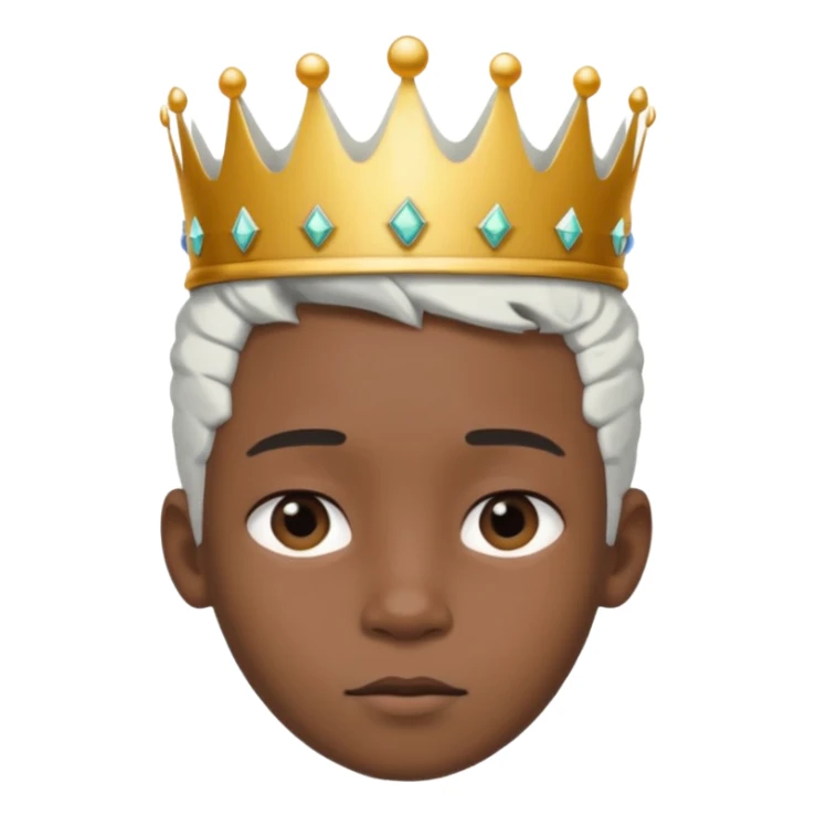 Royal black Kid boy with crown head 3d only face half rotate white hair sticker
