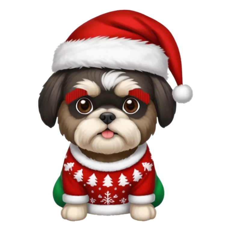 BLACK SILVER SHIH TZU WITH CHRISTMAS SWEATER AND HAT sticker
