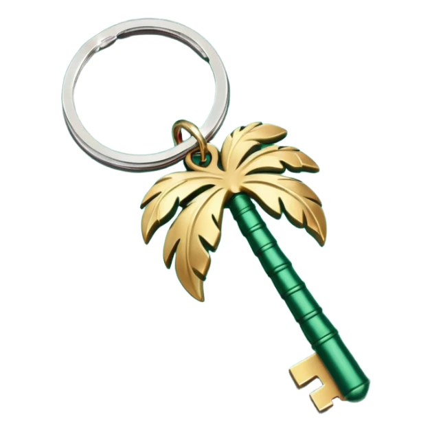 keys on a dark green palm-shaped keychain sticker