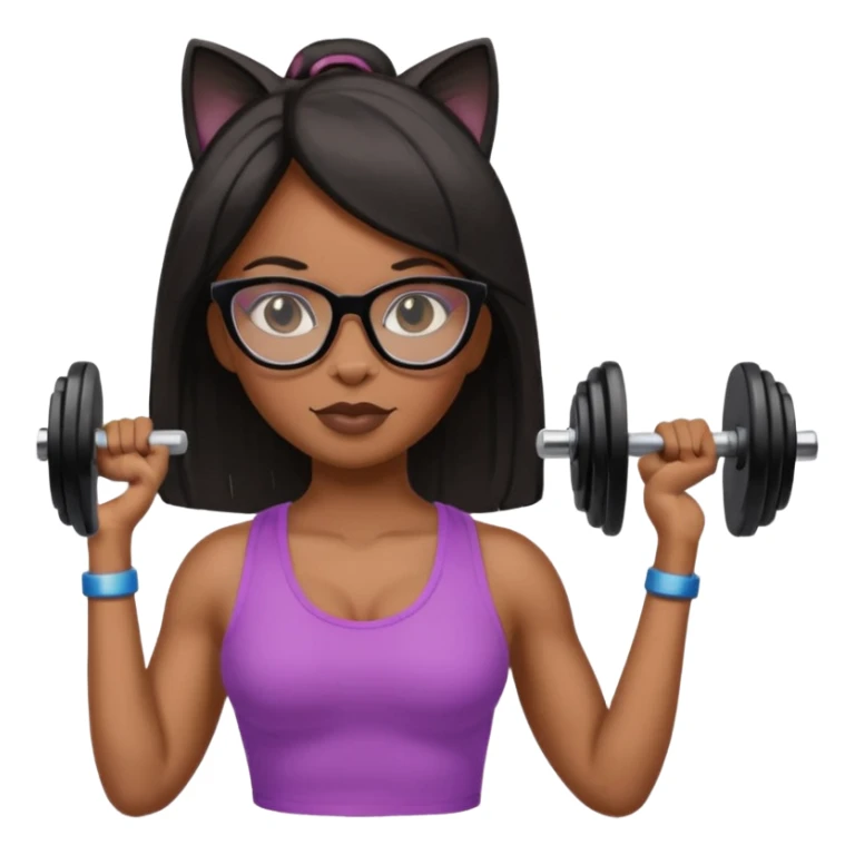 Negra,cabelo liso,óculos com armação de gato segurando peso de academia sticker