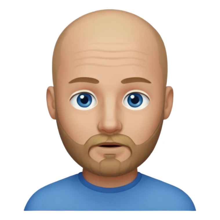 Shaved head with dark blonde beard and blue eyes with mouth closed sticker