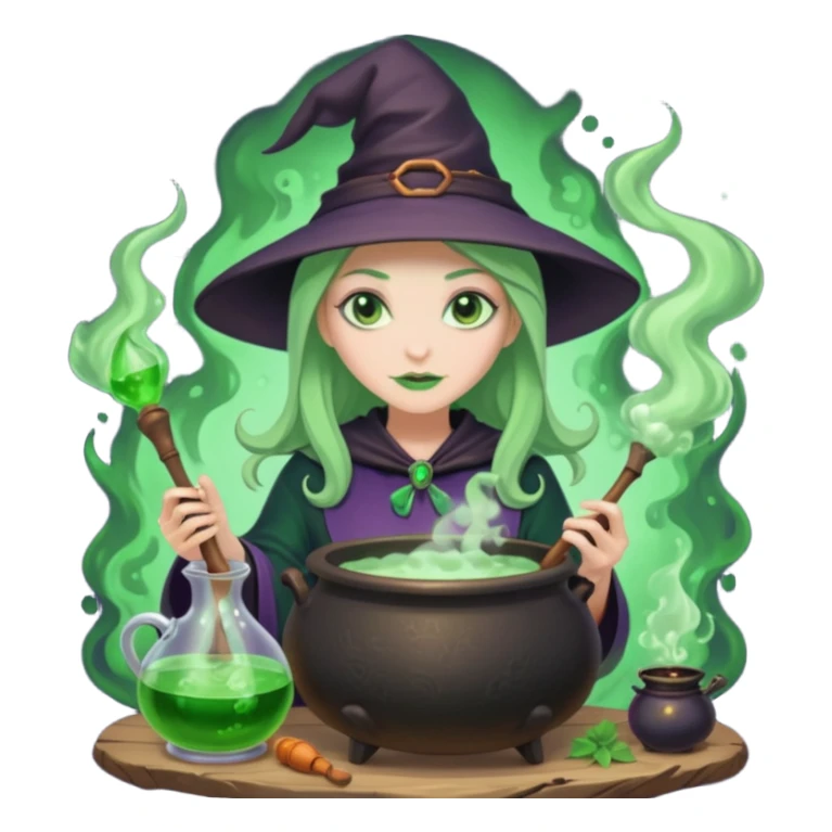 green witch cooking potion sticker
