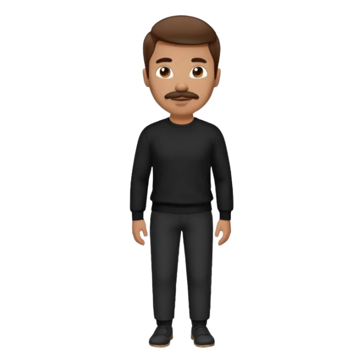 man with mustache, brown hair, 33years old, shirt, high temple Black pullover with a white shirt underneath and black fabric trousers 👕🖤👖 sticker