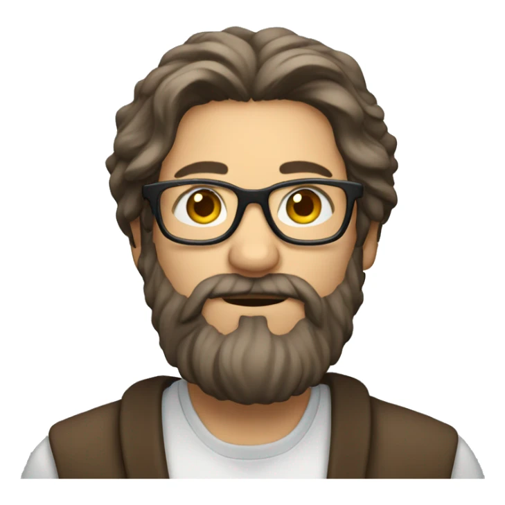 Man with long hair and beard filming wearing glasses sticker