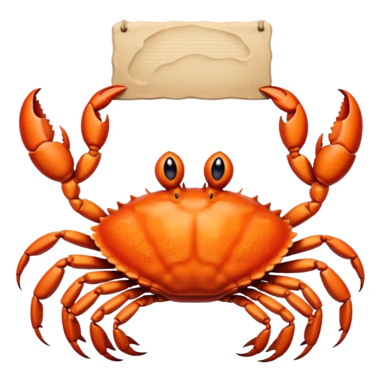 A crab holding a large blank sign sticker