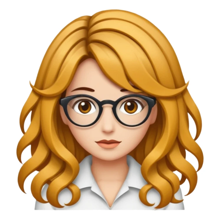 Uma garota de cabelos cacheados com mechas loiras, com pele morena clara e óculos sticker