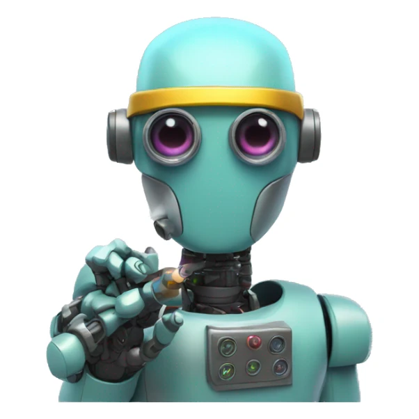 Secret half man half robot agent with a spyglass looking reviewing multicolor lines of code sticker