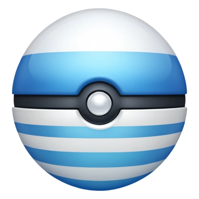 blue pokeball emoji, top half is a more saturated blue, bottom half is white, black stripe, with a white sheen, with a pearlescent finish, with a ripple effect sticker