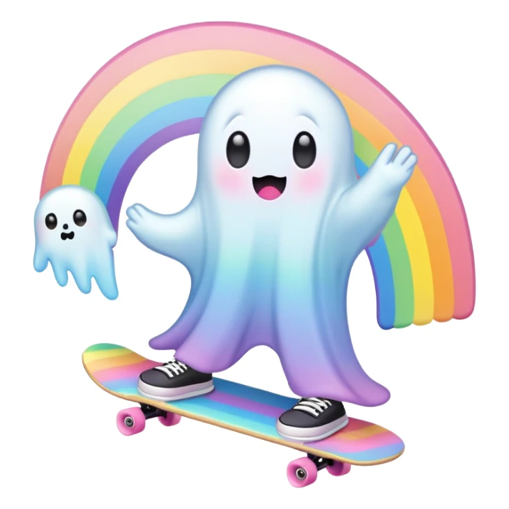  pastel rainbow kawaii ghost skateboarding  sticker