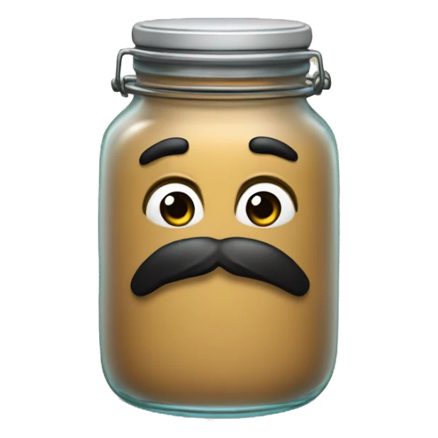 Anthropomorphic Mexican glass jar with a black beard tan skin sticker