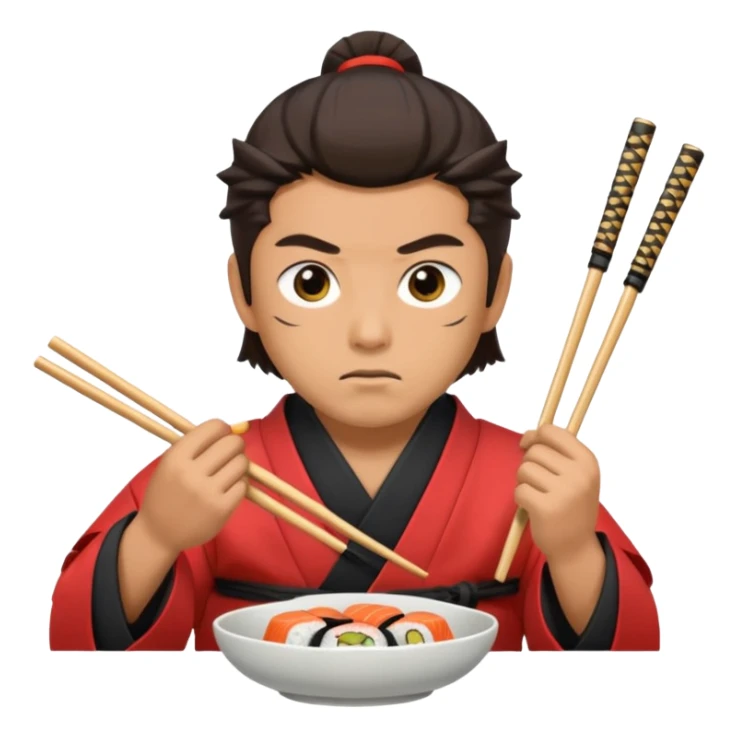 Man with wide eyes eating sushi in a samurai outfit wide eyes sticker