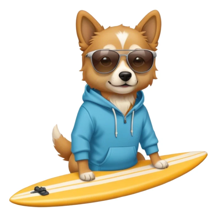 Dog with hoodie and sunglasses holding a surf board  sticker