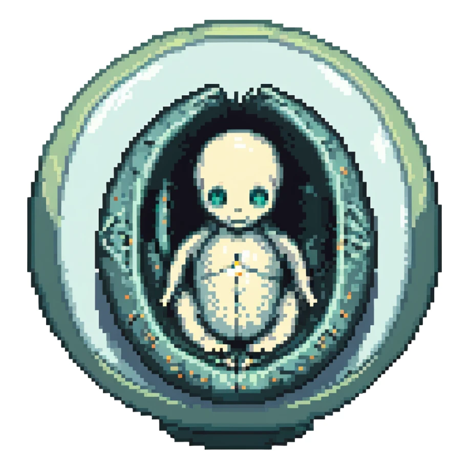 MRI embryo digital fetal small shape in otherworldly bubble, eerie, horror, pupa, crystalis, in-utero sticker