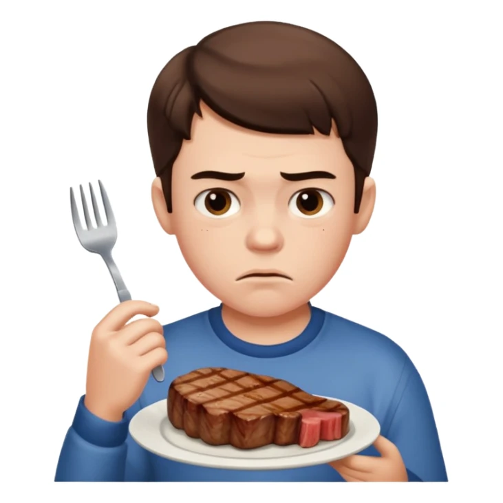 мальчик ест стейк и ему не нравится sticker
