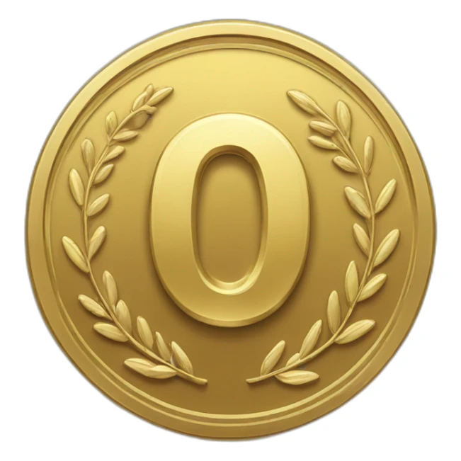 gold coin with large "0" label in center and laurel sticker