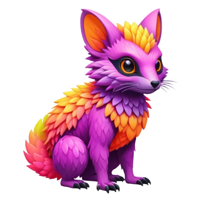 Tropical futuristic lush warm-colored neon-colored Fakémon-Trico-creature sticker