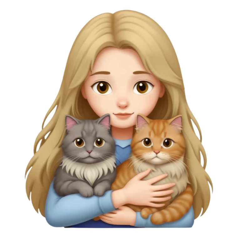 A long-haired girl hugs a British longhair cat tightly sticker