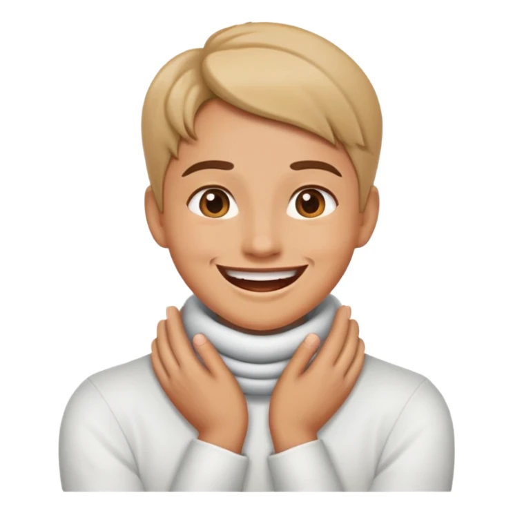 Person with hands crossed around their neck smiling with mouth open  sticker