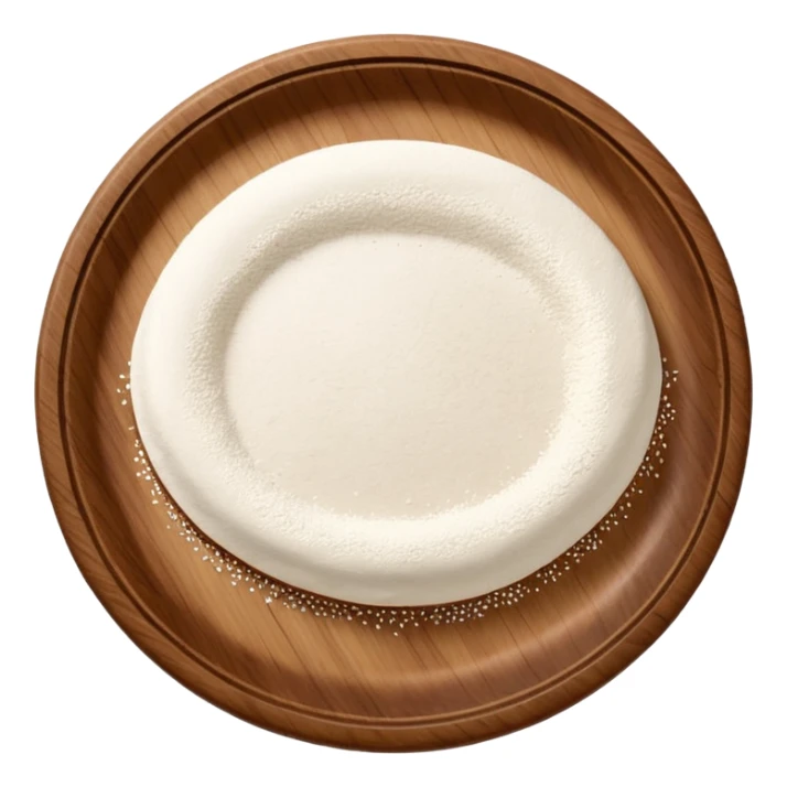 spinkles of flour on circular wooden slightly curved plate sticker