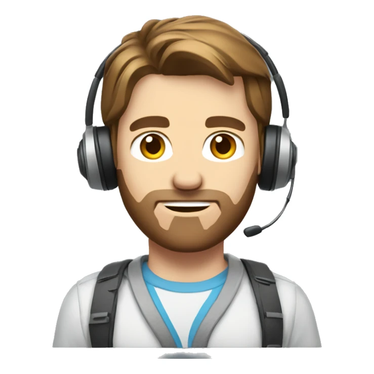 caucasian IT technology guy in jean shorts with headset and brown hair sticker