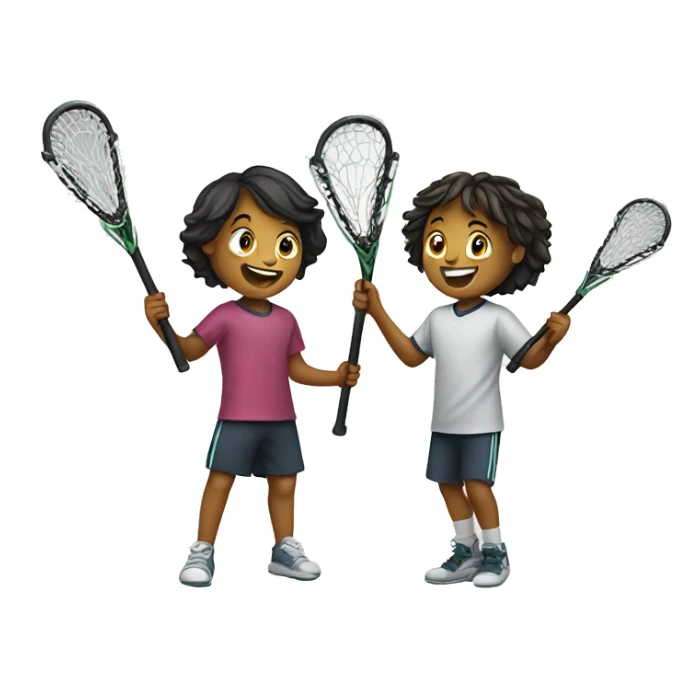 two kids holding lacrosse sticks excited to see each other sticker